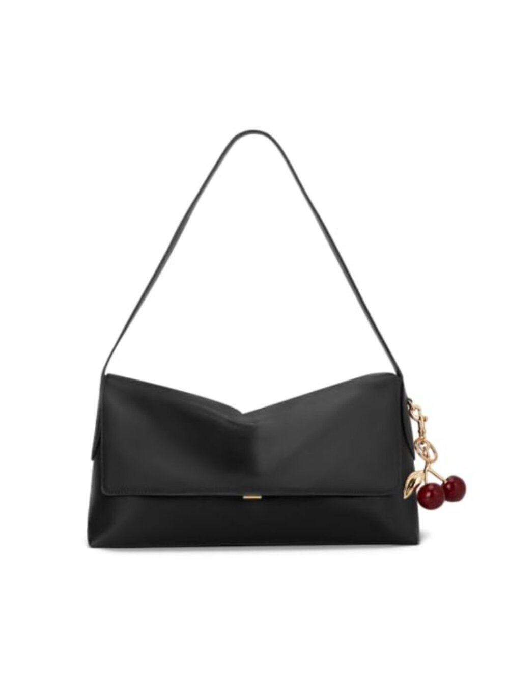Faux Leather Hobo Shoulder Bag Detachable Cherry Charm Large Tote Purse
